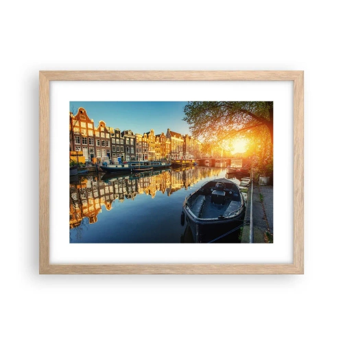 Poster în ramă de stejar deschis - Dimineața în Amsterdam - 40x30 cm