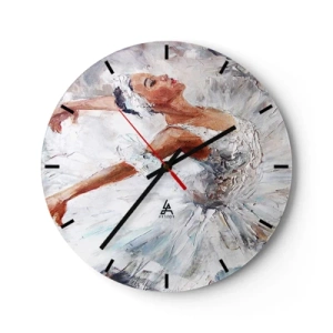 Ceas de perete - Ceas pe sticlă - O balerină într-o rochie albă în stil impresionist - 30x30cm - Moale și ușoară ca tulul - Decorațiune modernă pentru perete pentru living, bucătărie și dormitor ARTTOR