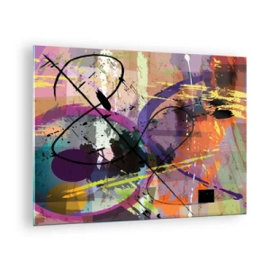 Tablou pe sticlă - Forme și linii abstracte colorate într-o compoziție dinamică - 70x50cm - Poate fi drept sau de jur împrejur - Decorațiune modernă pentru perete pentru living și dormitor ARTTOR