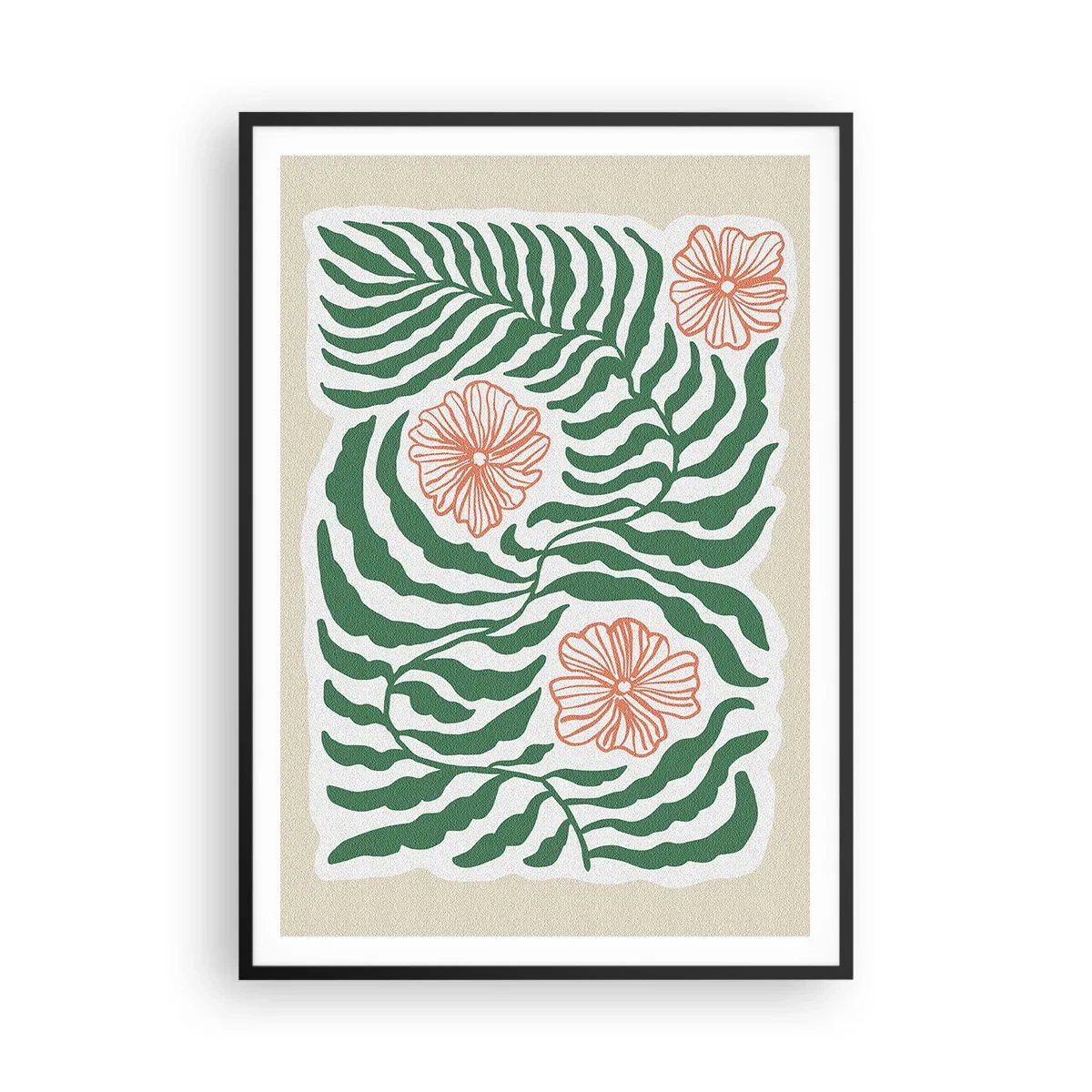 Poster în ramă neagră - Înflorite în verde - 70x100 cm