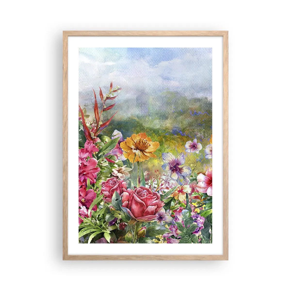 Poster în ramă de stejar deschis - O grădină înnebunită - 50x70 cm