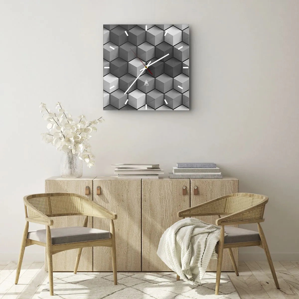 Ceas de perete - Ceas pe sticlă - Puzzle cubist - 30x30 cm