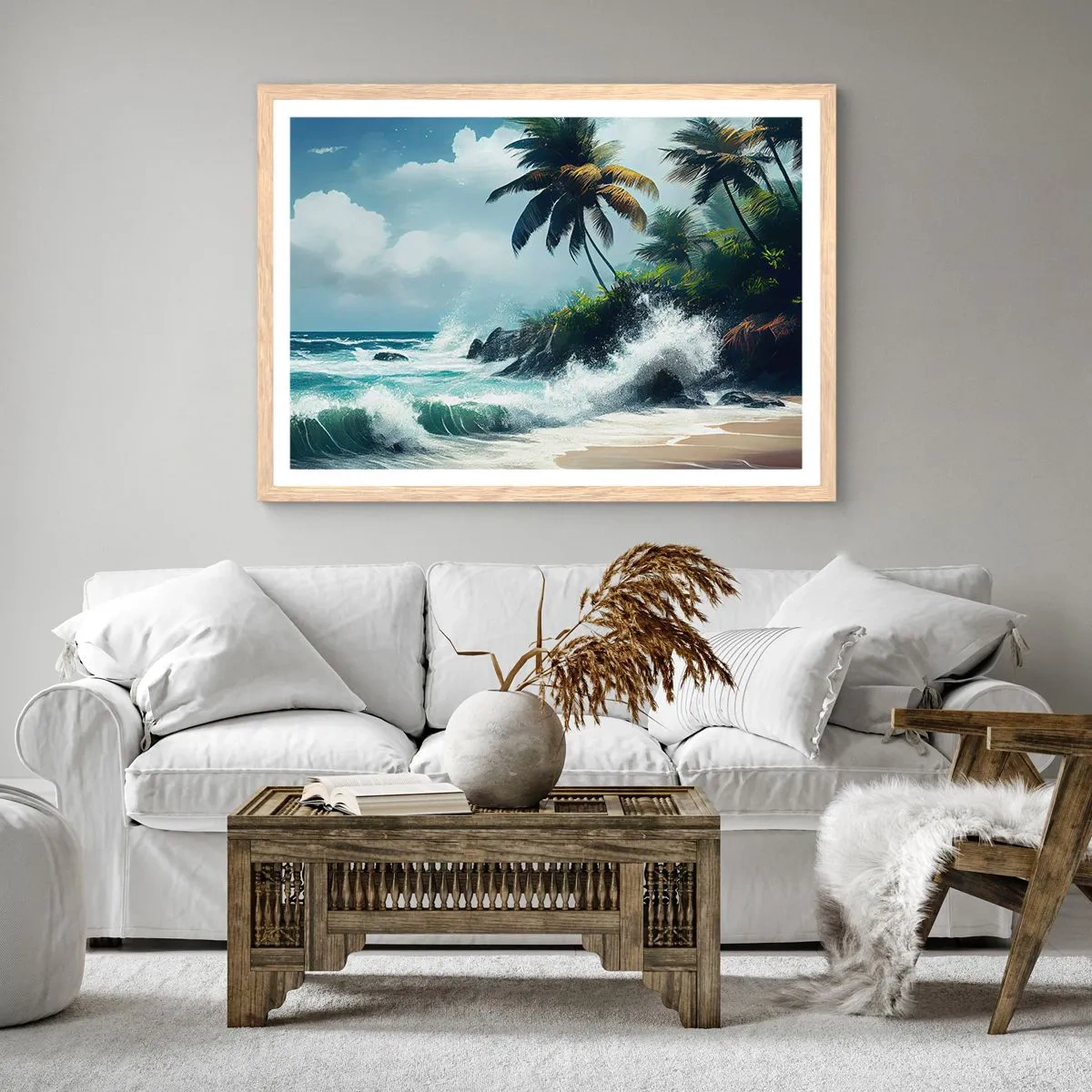 Poster în ramă de stejar deschis - Pe un țărm tropical - 91x61 cm