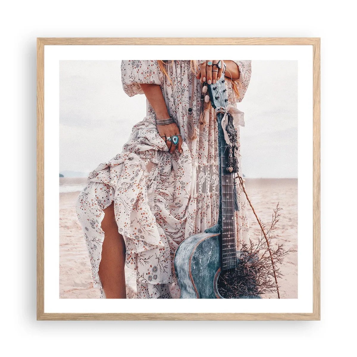 Poster în ramă de stejar deschis - Hippie pe drum - 60x60 cm