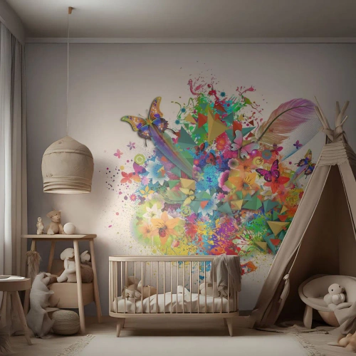 Tapet Autoadeziv Deluxe Sticker - Buchet de bucurie - Fluture, Floare, Grafică - 400x280 cm