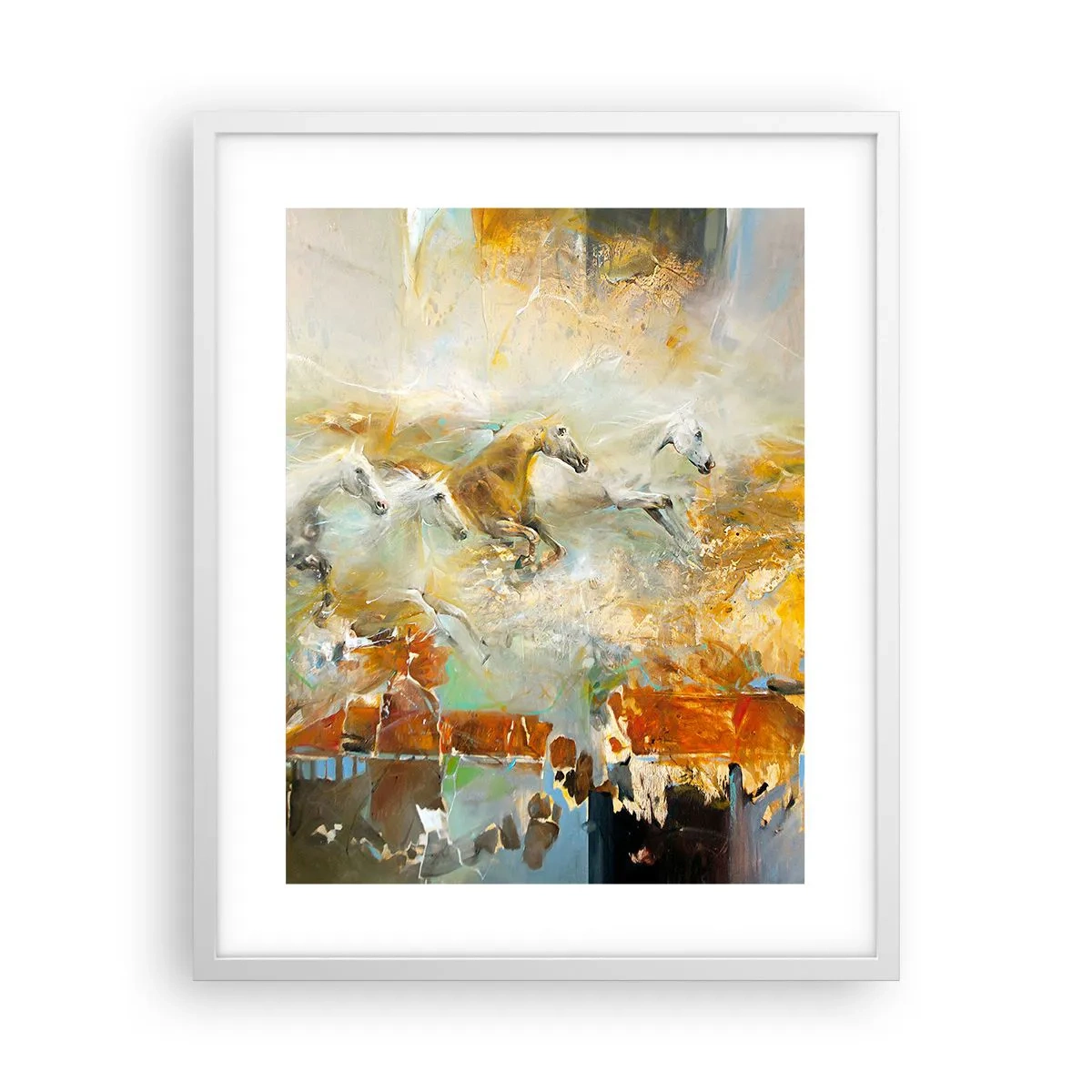 Poster în ramă albă - Galopând prin lumină - 40x50 cm