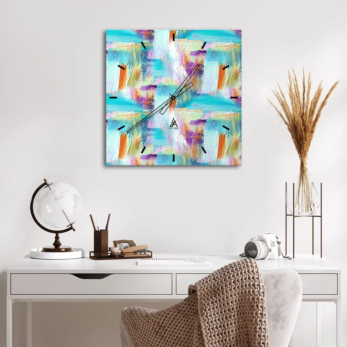 Ceas de perete - Ceas pe sticlă - Mâzgălire veselă - 40x40 cm