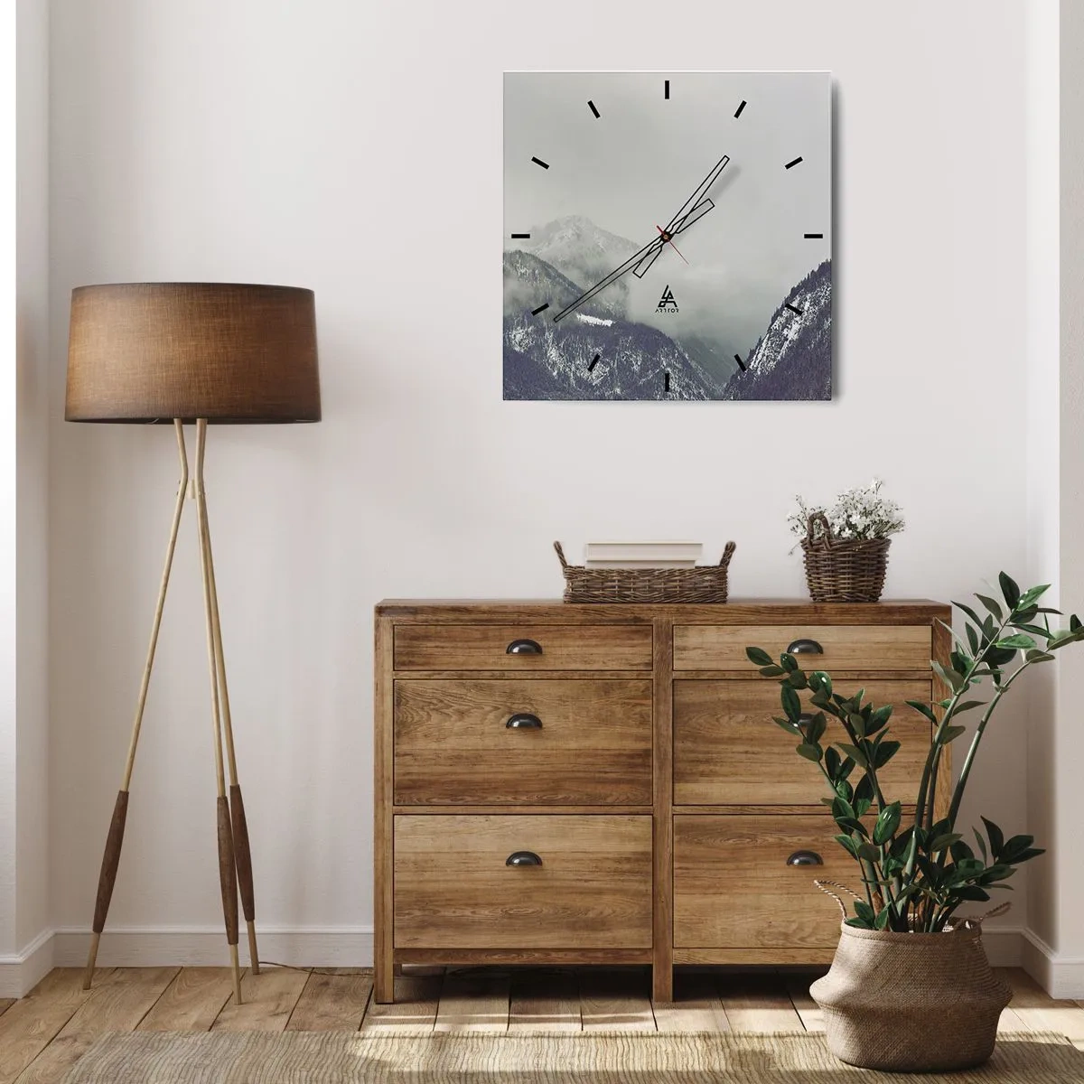 Ceas de perete - Ceas pe sticlă - Valea cețoasă - 30x30 cm