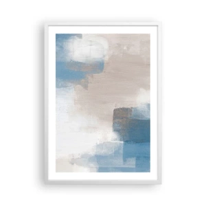 Poster în ramă albă - Abstracție roz în spatele unui voal de albastru - 50x70 cm