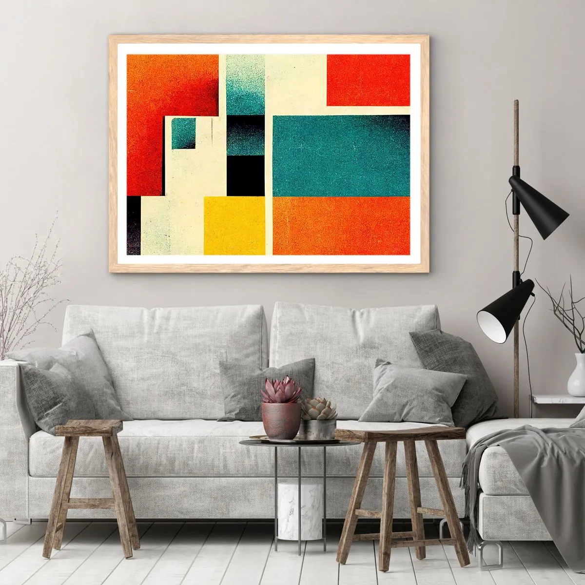 Poster în ramă de stejar deschis - Abstracție geometrică - energie bună - 91x61 cm