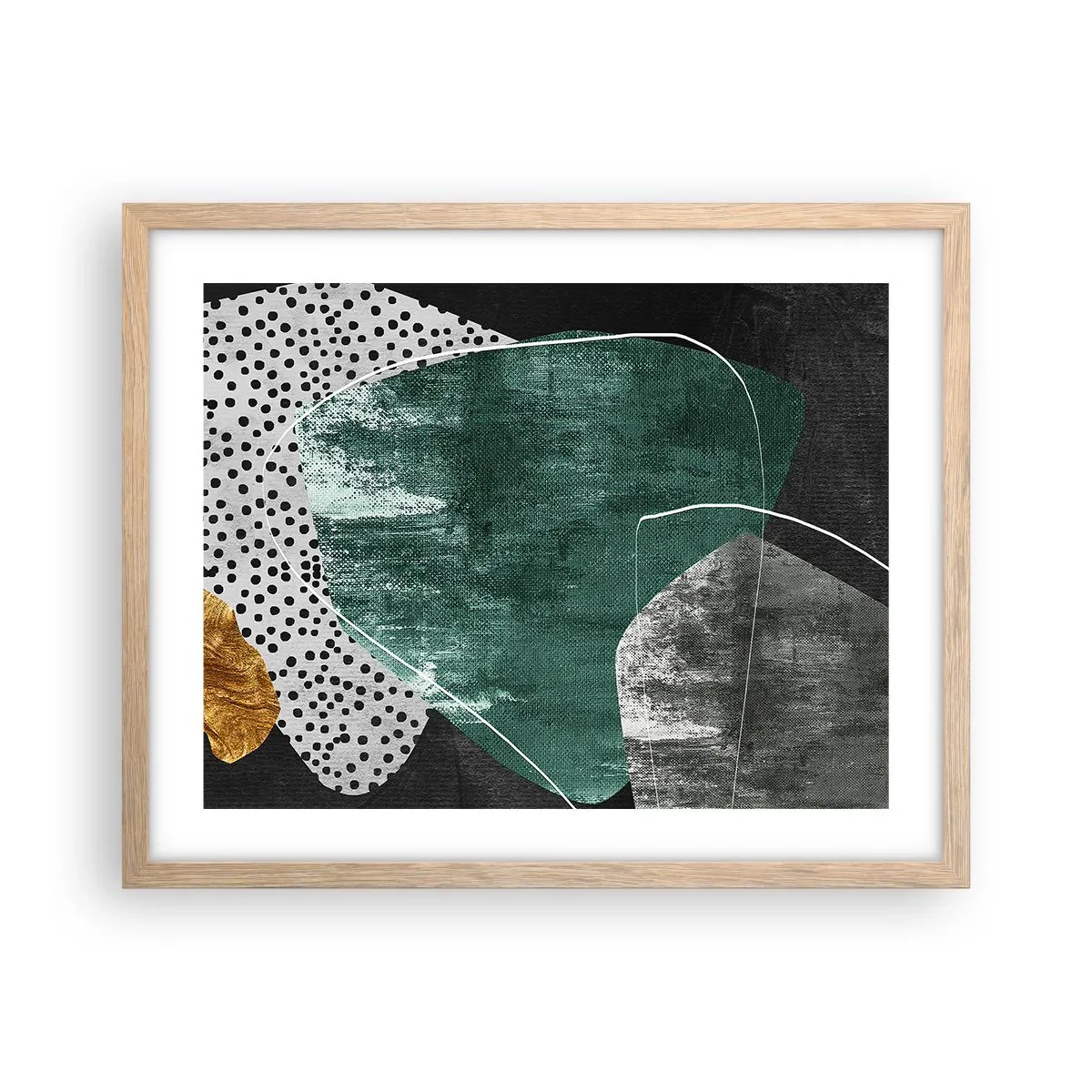 Poster în ramă de stejar deschis - Abstracție colorată cu fulgi de aur - 50x40 cm