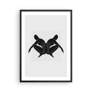 Poster în ramă neagră - Siluete negre ale unor figuri într-o compoziție simetrică - 50x70cm - Suflet comun - Decorațiune modernă pentru perete pentru living și dormitor ARTTOR