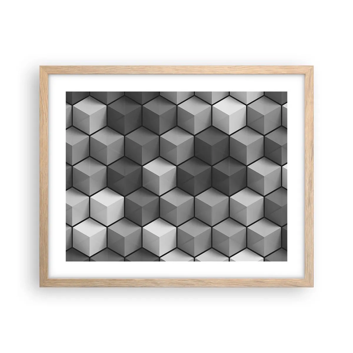 Poster în ramă de stejar deschis - Puzzle cubist - 50x40 cm
