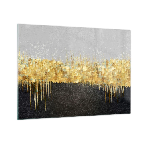 Tablou pe sticlă - Abstracție aurie cu contrast negru și gri - 70x50cm - Înăuntru și în sus - Decorațiune modernă pentru perete pentru living și dormitor ARTTOR