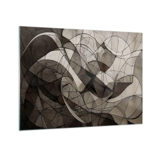 Tablou pe sticlă - O compoziție abstractă de linii organice în tonuri pământii. - 70x50cm - Circulația culorilor pământului - Decorațiune modernă pentru perete pentru living și dormitor ARTTOR