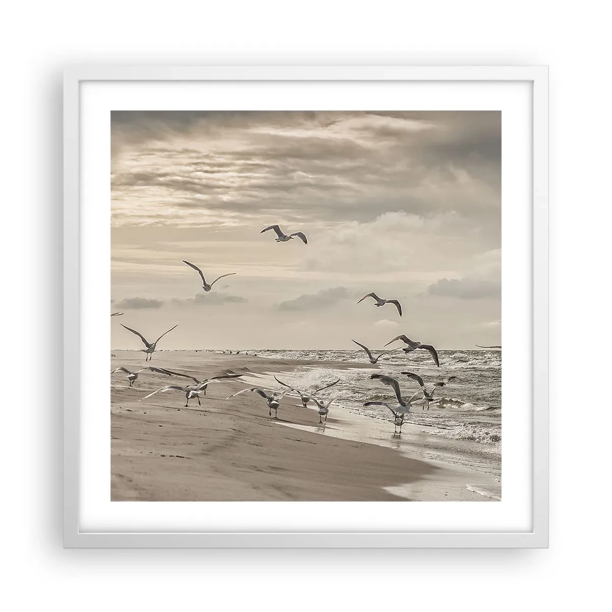 Poster în ramă albă - Marea zumzăie, păsările cântă - 50x50 cm