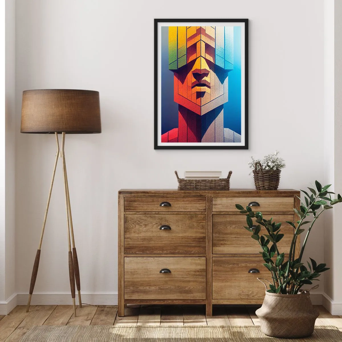 Poster în ramă neagră - O față monumentală în stil geometric - 50x70cm - Un om de principiu - Decorațiune modernă pentru perete pentru living și dormitor ARTTOR
