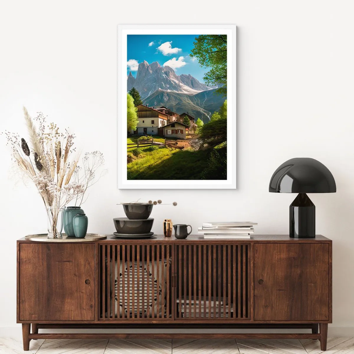Poster în ramă albă - Idilă alpină - 70x100 cm