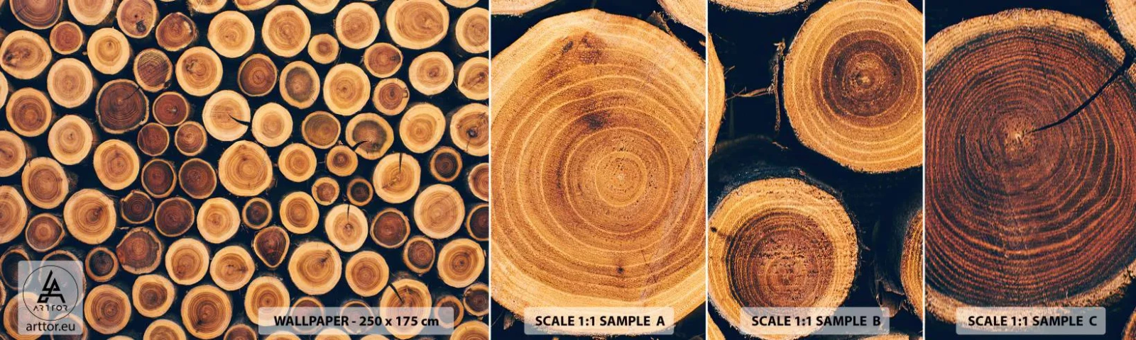 Mostră de Tapet Standard Eco - Cât de bătrân sunt? - Trunchi de copac, pădure, Bucată - 100x30 cm