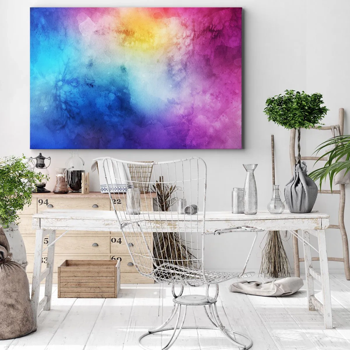 Tablou pe pânză Canvas - O compoziție abstractă în nuanțe pastelate de roz și albastru. - 70x50cm - Aproape în al șaptelea cer - Decorațiune modernă pentru perete pentru living și dormitor ARTTOR