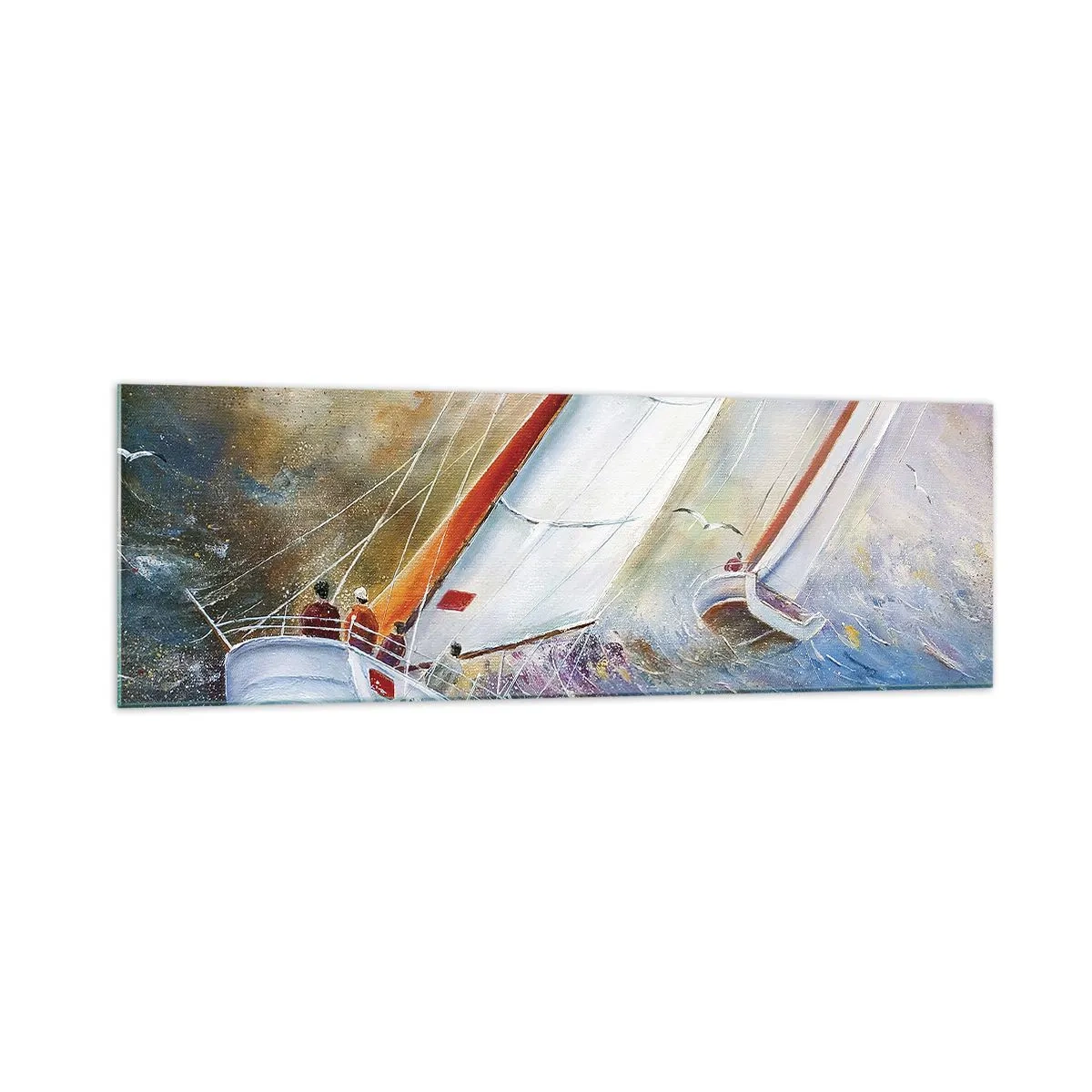Tablou pe sticlă - Alergătoare pe valuri - 160x50 cm