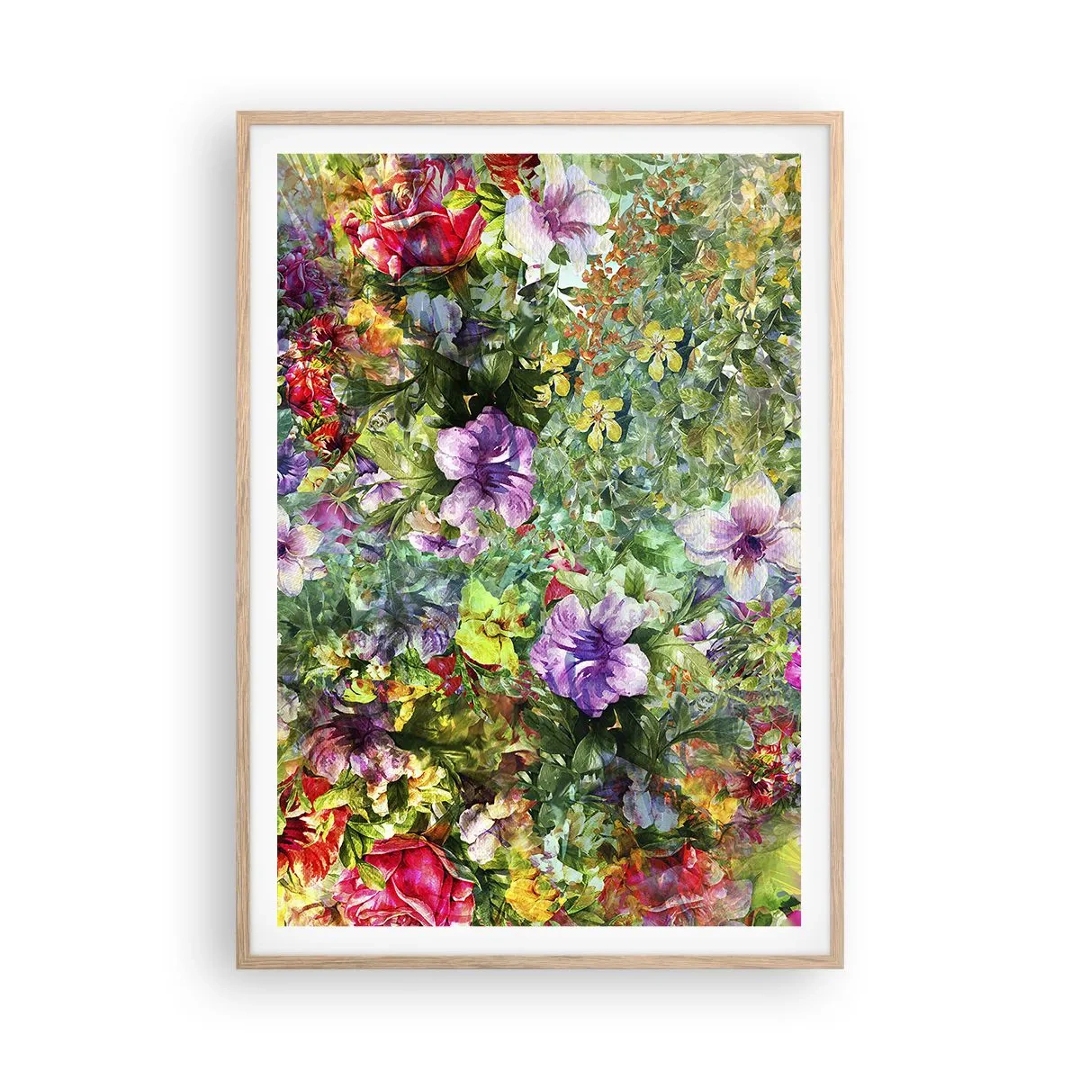 Poster în ramă de stejar deschis - Să ne pierdem în flori - 70x100 cm