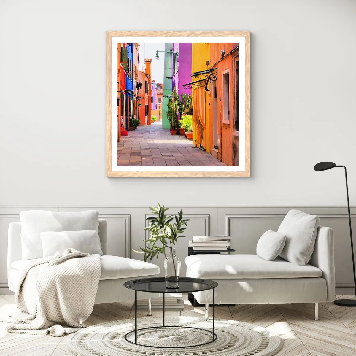 Poster în ramă de stejar deschis - Aleea curcubeului - 60x60 cm