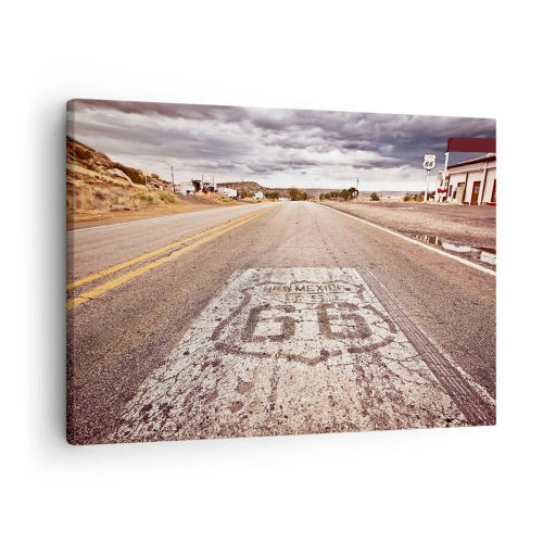 Tablou pe pânză Canvas - Ruta 66 într-un climat deșertic cu un cer pitoresc - 70x50cm - Mother Road - o legendă americană - Decorațiune modernă pentru perete pentru living și dormitor ARTTOR