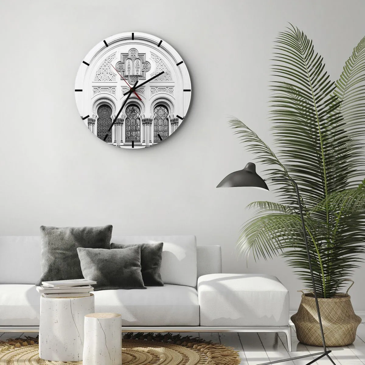 Ceas de perete - Ceas pe sticlă - Fațadă bogat decorată cu ornamente și ferestre în stil istoric - 30x30cm - La granița dintre culturi - Decorațiune modernă pentru perete pentru living, bucătărie și dormitor ARTTOR