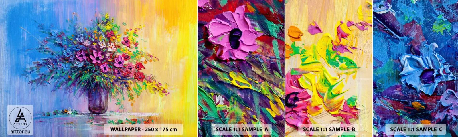 Mostră tapet autocolant Deluxe Sticker - Darul unei pajiști de vară - Flori într-o vază, Bucată, Buchet de flori - 100x30 cm