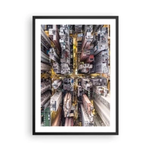 Poster în ramă neagră - Vedere aeriană a orașului noaptea - 50x70cm - Salutări din Hongkong - Decorațiune modernă pentru perete pentru living și dormitor ARTTOR
