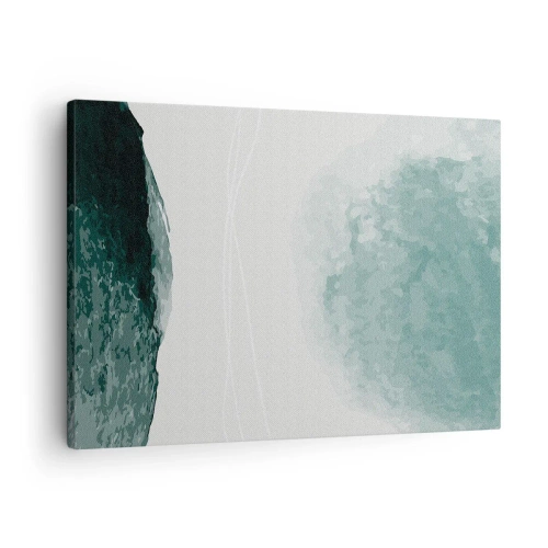 Tablou pe pânză Canvas - O compoziție abstractă delicată în nuanțe de verde cu forme subtile pe un fundal deschis. - 70x50cm - Întâlnire cu ceața - Decorațiune modernă pentru perete pentru living și dormitor ARTTOR