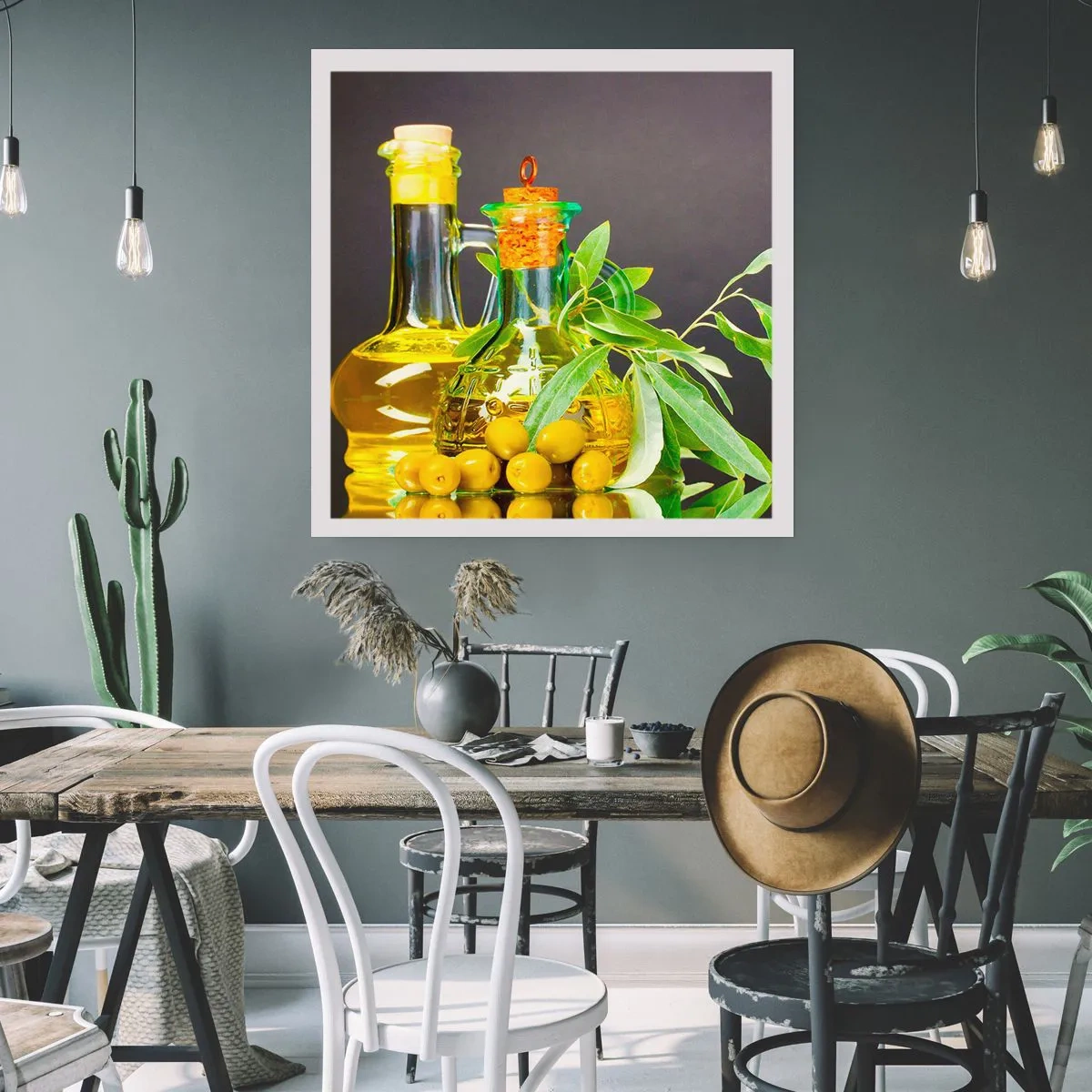 Poster - Natură moarte cu măsline și ulei - 40x40 cm