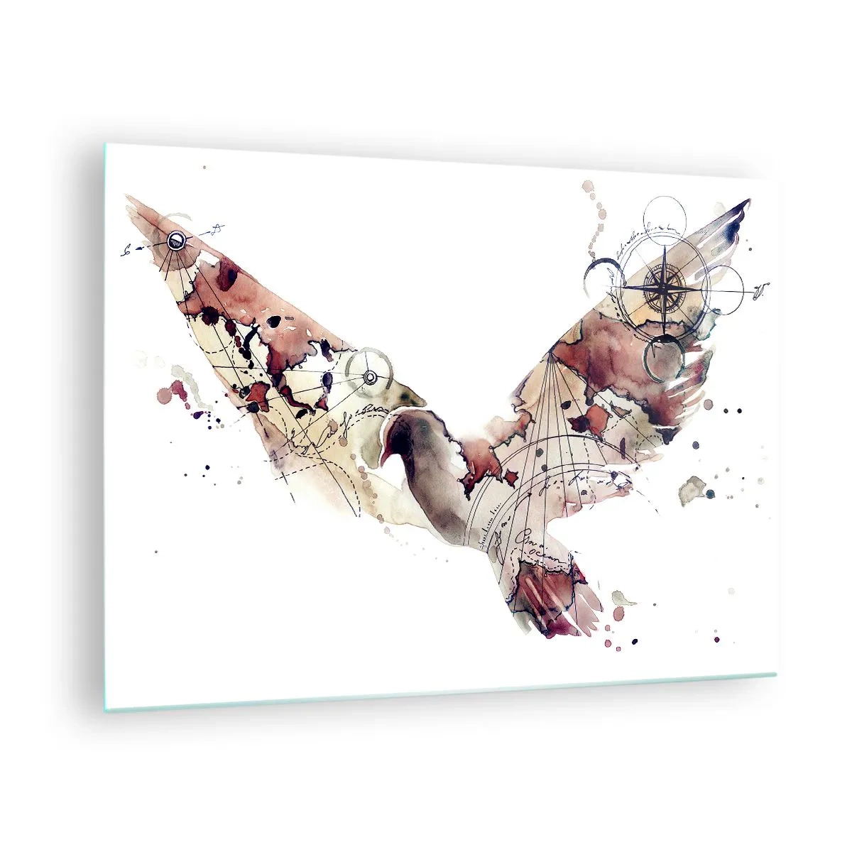 Tablou pe sticlă - Aripi în stil artistic abstract pe fundal alb - 70x50cm - Vagabondul cu capul în nori - Decorațiune modernă pentru perete pentru living și dormitor ARTTOR