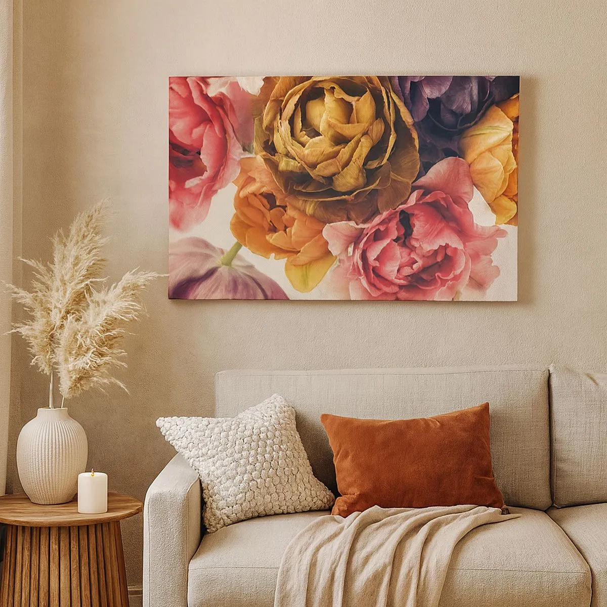 Tablou pe pânză Canvas - Un buchet de flori diverse în culori intense - 70x50cm - Sărbătorirea vieții - Decorațiune modernă pentru perete pentru living și dormitor ARTTOR