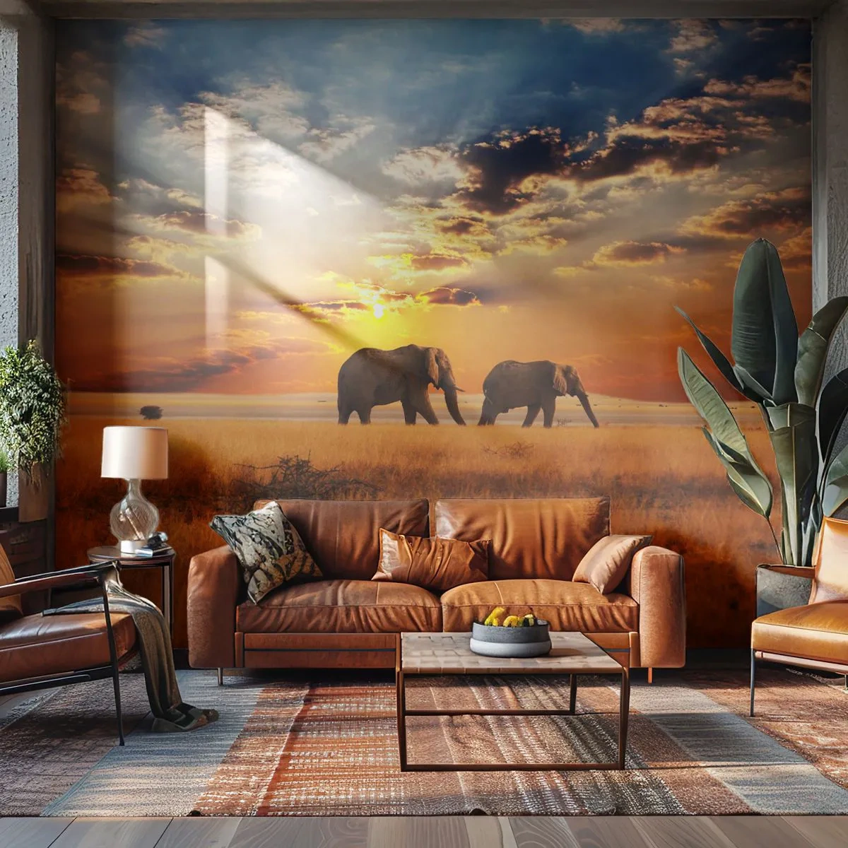 Tapet Autoadeziv Deluxe Sticker - Plimbare în familie - Animale, Africa, Elefant - 250x175 cm
