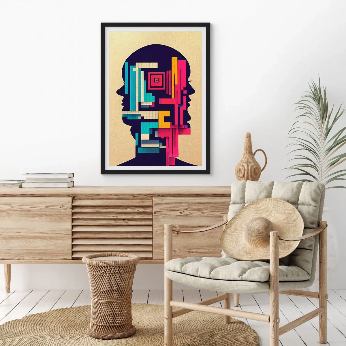 Poster în ramă neagră - Siluetă abstractă cu forme geometrice - 50x70cm - Legături noi - Decorațiune modernă pentru perete pentru living și dormitor ARTTOR