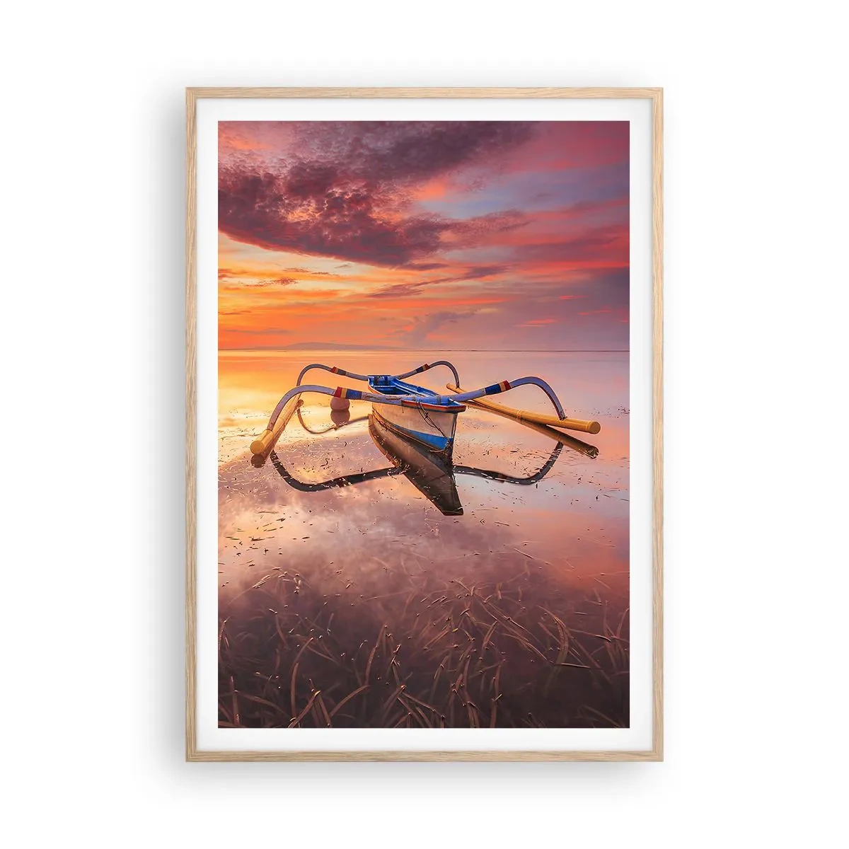 Poster în ramă de stejar deschis - Liniștea unei seri tropicale - 70x100 cm