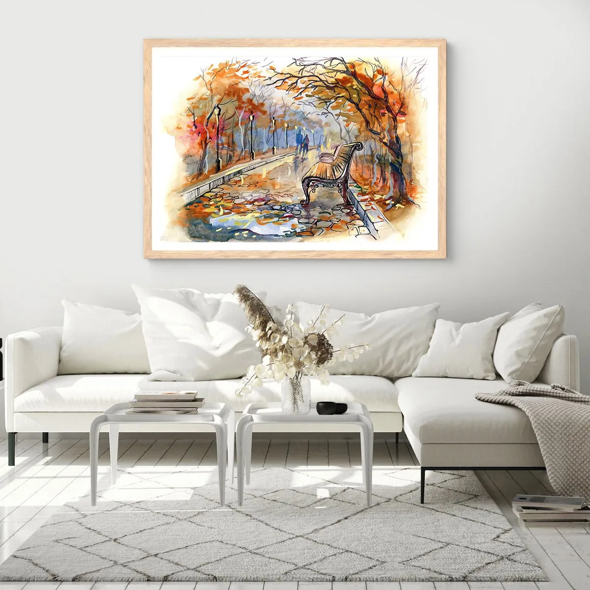 Poster în ramă de stejar deschis - Pășim împreună în toamnă - 70x50 cm