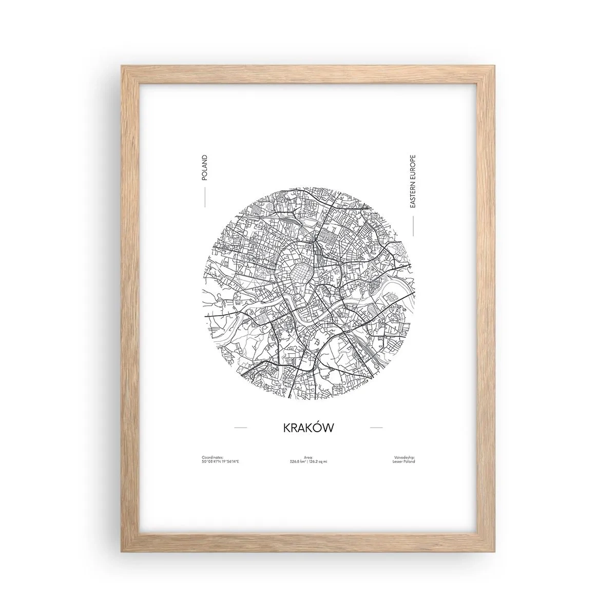 Poster în ramă de stejar deschis - Anatomia Cracoviei - 30x40 cm
