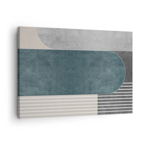 Tablou pe pânză Canvas - Abstracție geometrică în nuanțe de gri și verde - 70x50cm - Compoziție de nivel - Decorațiune modernă pentru perete pentru living și dormitor ARTTOR