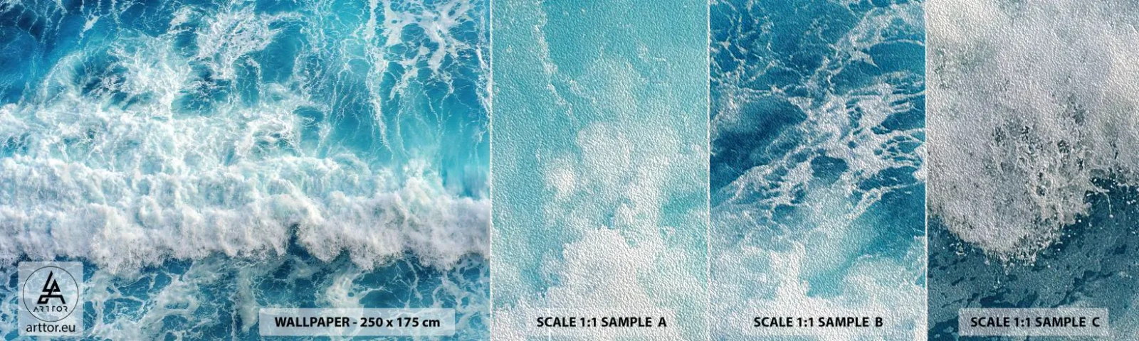 Mostră tapet Premium Sand - Cu bucurie și în salturi - Mare, Valul mării, Natură - 100x30 cm