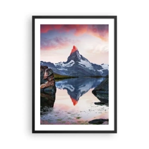 Poster în ramă neagră - Un munte reflectat într-un lac la apus - 50x70cm - Inima munților este fierbinte - Decorațiune modernă pentru perete pentru living și dormitor ARTTOR