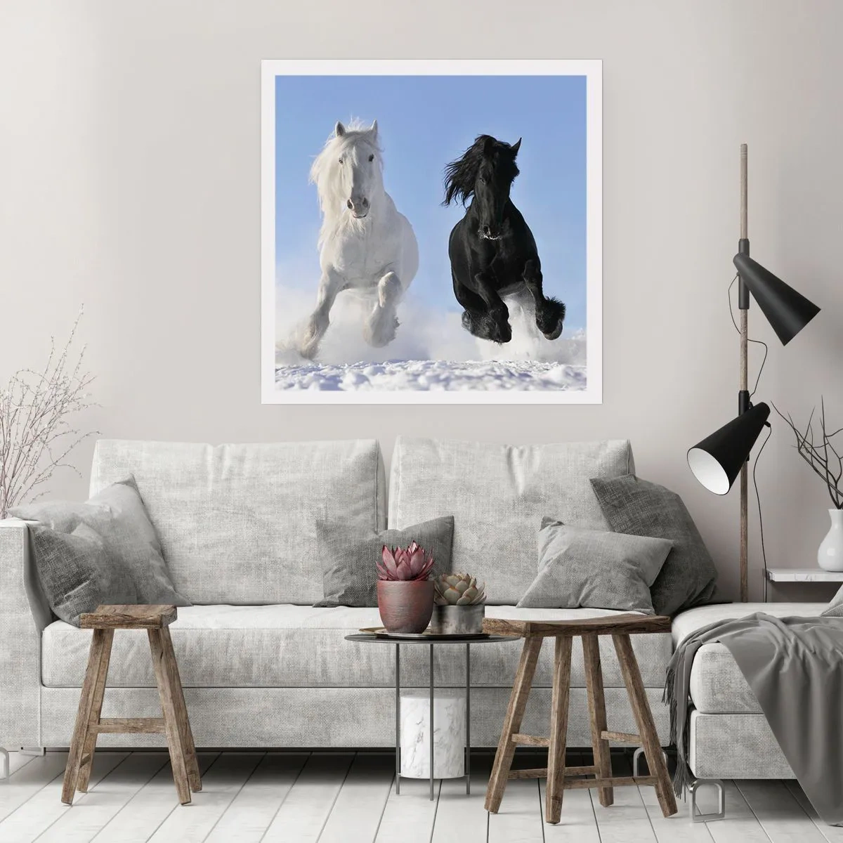 Poster - Galop de alb și negru - 60x60 cm
