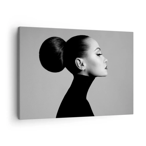 Tablou pe pânză Canvas - Profilul unei femei în alb și negru cu un coc elegant - 70x50cm - Nefertiti contemporană - Decorațiune modernă pentru perete pentru living și dormitor ARTTOR