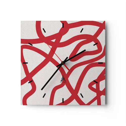 Ceas de perete - Ceas pe sticlă - Roșu pe alb - 40x40 cm