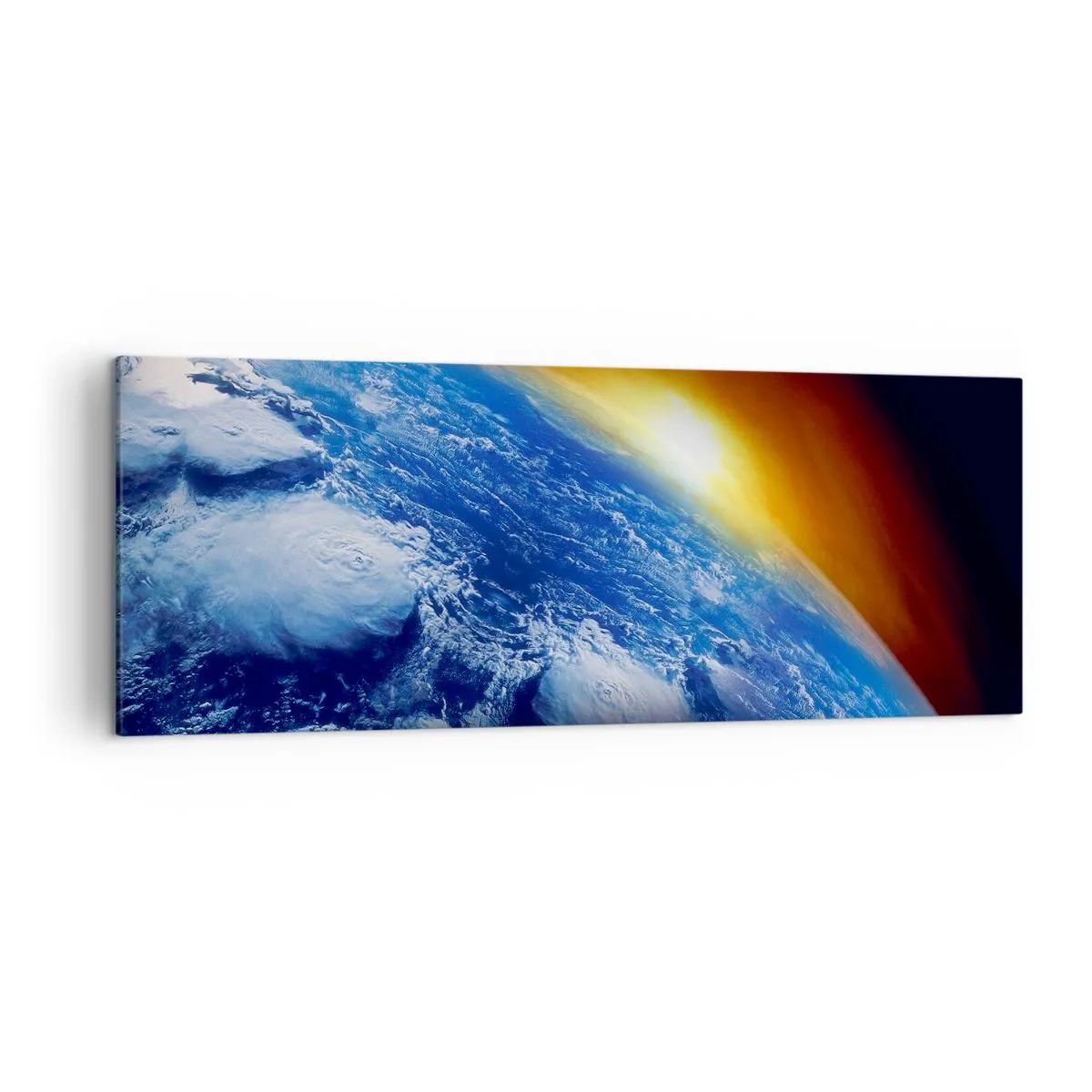 Tablou pe pânză - Răsărit de soare deasupra planetei albastre - 140x50 cm