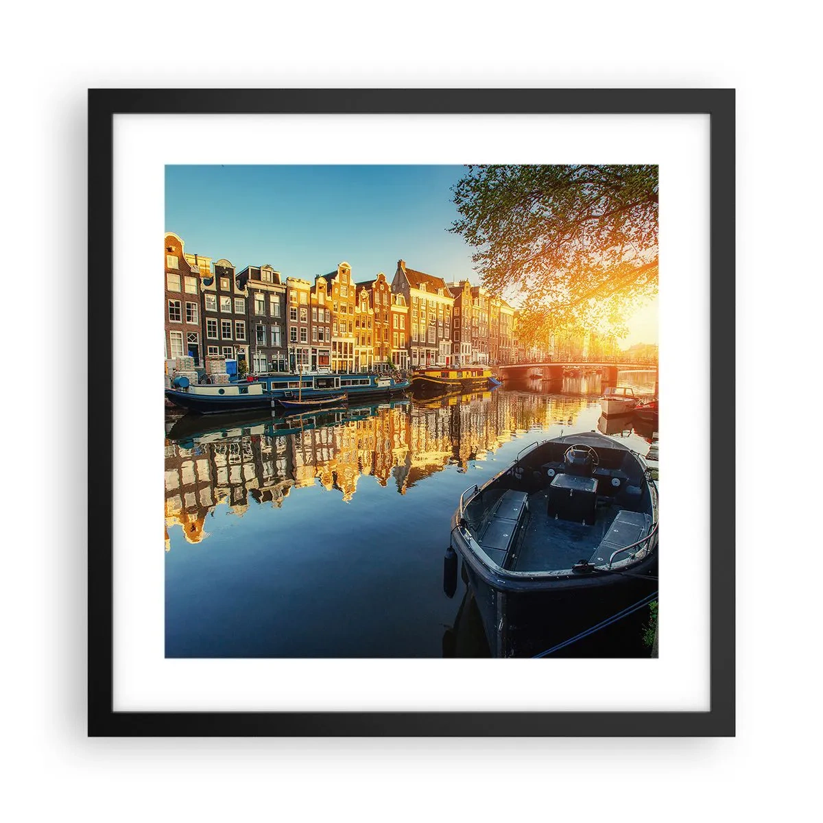 Poster în ramă neagră - Dimineața în Amsterdam - 40x40 cm