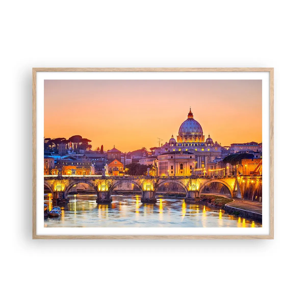 Poster în ramă de stejar deschis - Amurg deasupra Orașului Etern - 100x70 cm