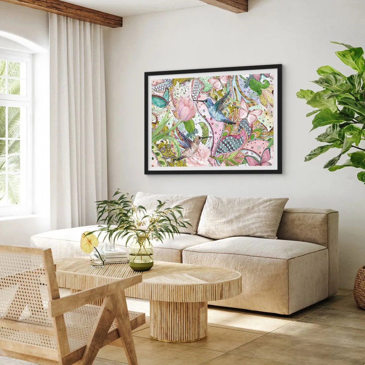 Poster în ramă neagră - Încurcat în viță de vie - 70x50 cm